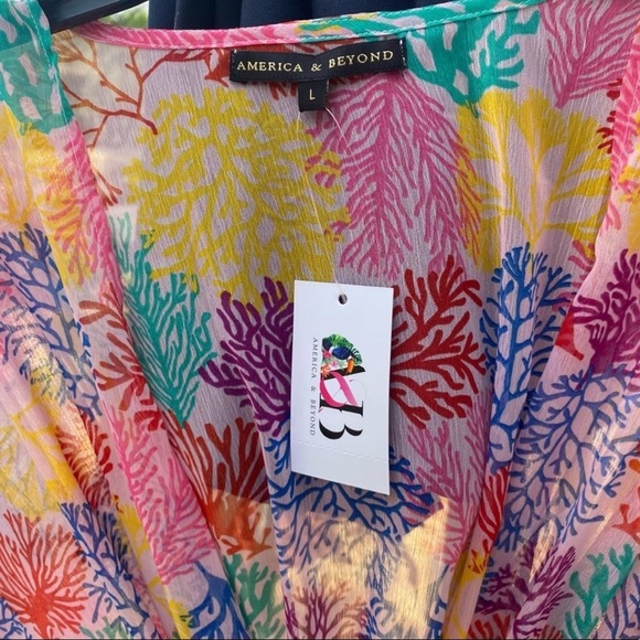 America & Beyond Colorful Cover Up Kimono - Picture 4 of 9